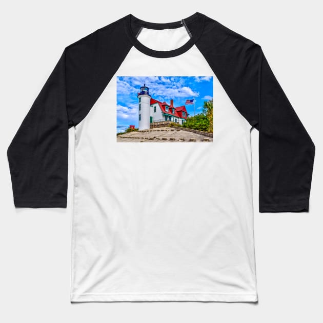 “Breezy Day at Point Betsie Lighthouse” Baseball T-Shirt by Colette22